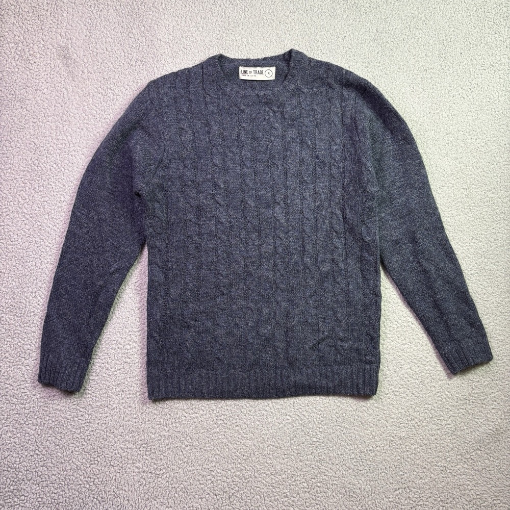 Line Of Trade Sweater Mens Medium Shetland Wool Cable Knit Pullover